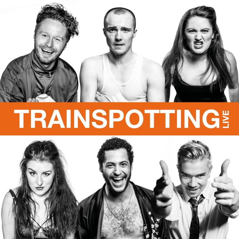 Headshots of six different performers mimicking the iconic Trainspotting film poster, all looking towards the camera with different facial expressions.